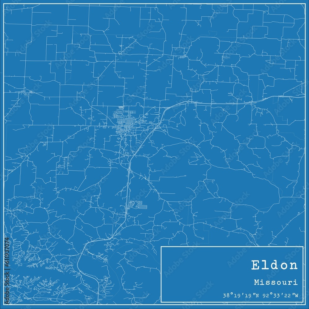 Blueprint US city map of Eldon, Missouri.