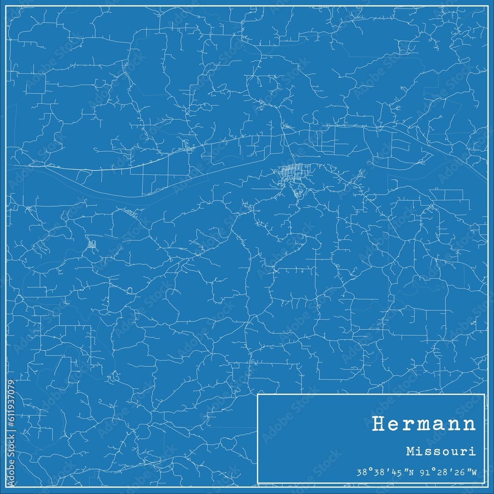 Blueprint US city map of Hermann, Missouri.