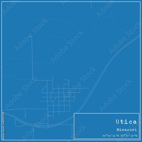 Blueprint US city map of Utica  Missouri.