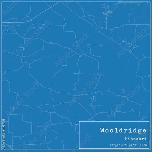 Blueprint US city map of Wooldridge, Missouri.