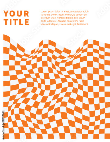 Orange and white checkered abstract background. Race background with space for text. Racing flag vector illustration. Flag race background. 