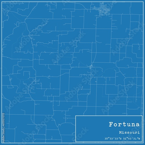 Blueprint US city map of Fortuna  Missouri.