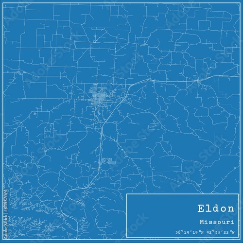 Blueprint US city map of Eldon, Missouri.