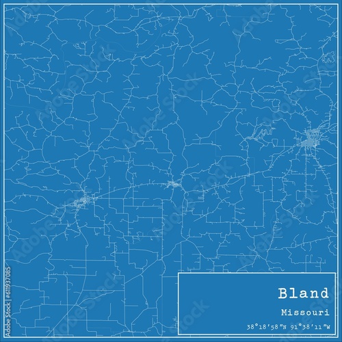 Blueprint US city map of Bland, Missouri. photo
