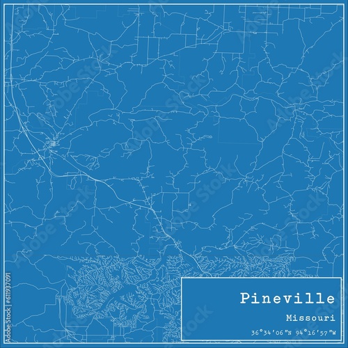 Blueprint US city map of Pineville, Missouri. photo