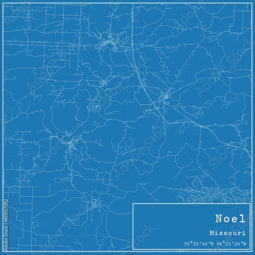 Blueprint US city map of Noel, Missouri.