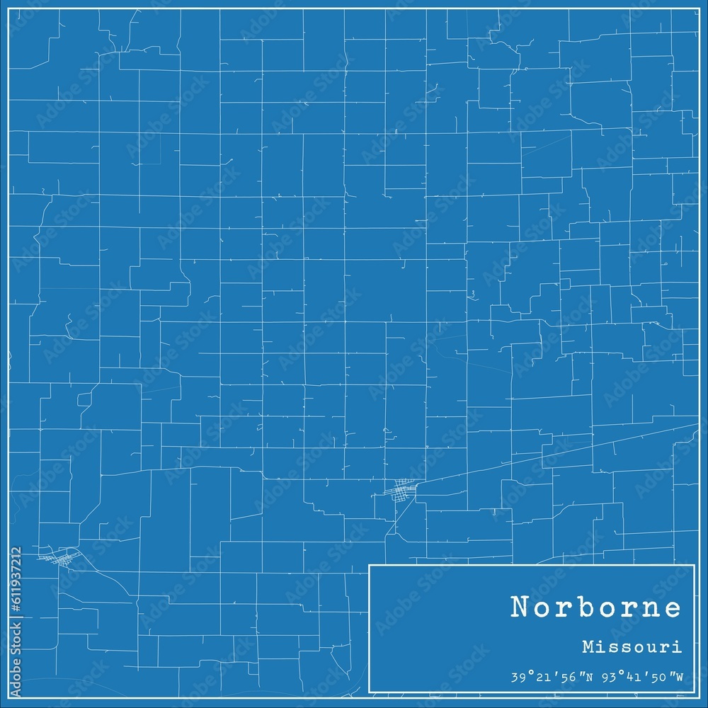Blueprint US city map of Norborne, Missouri.