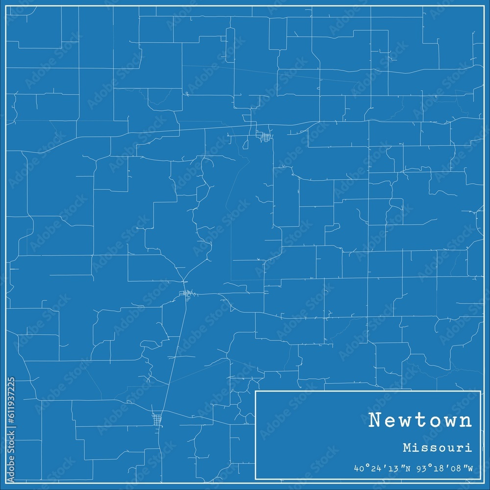Blueprint US city map of Newtown, Missouri.