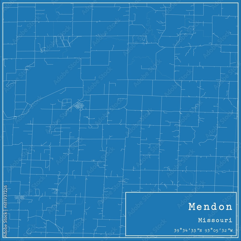 Blueprint US city map of Mendon, Missouri. Blueprint US city map of Mendon, Missouri.