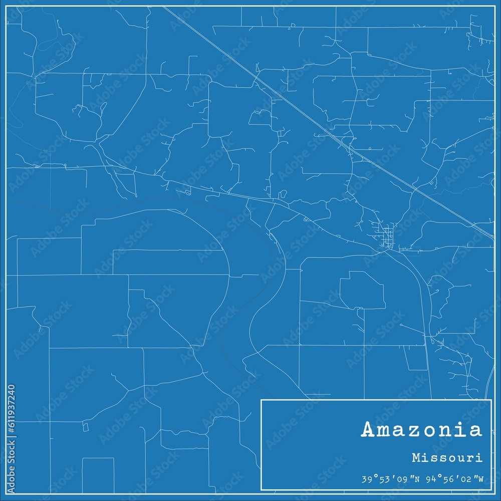 Obraz premium Blueprint US city map of Amazonia, Missouri.