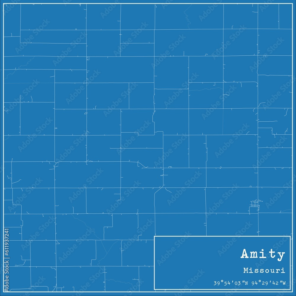 Blueprint US city map of Amity, Missouri.