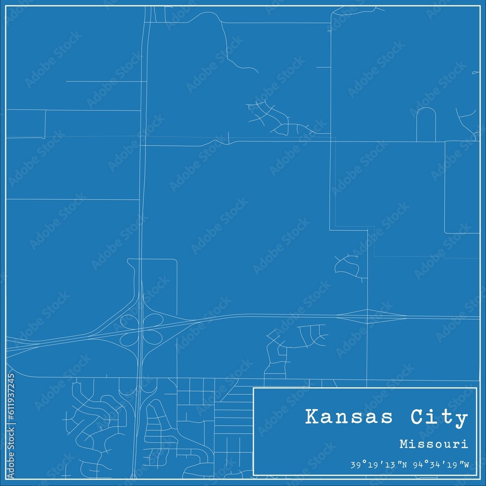 Fototapeta premium Blueprint US city map of Kansas City, Missouri.