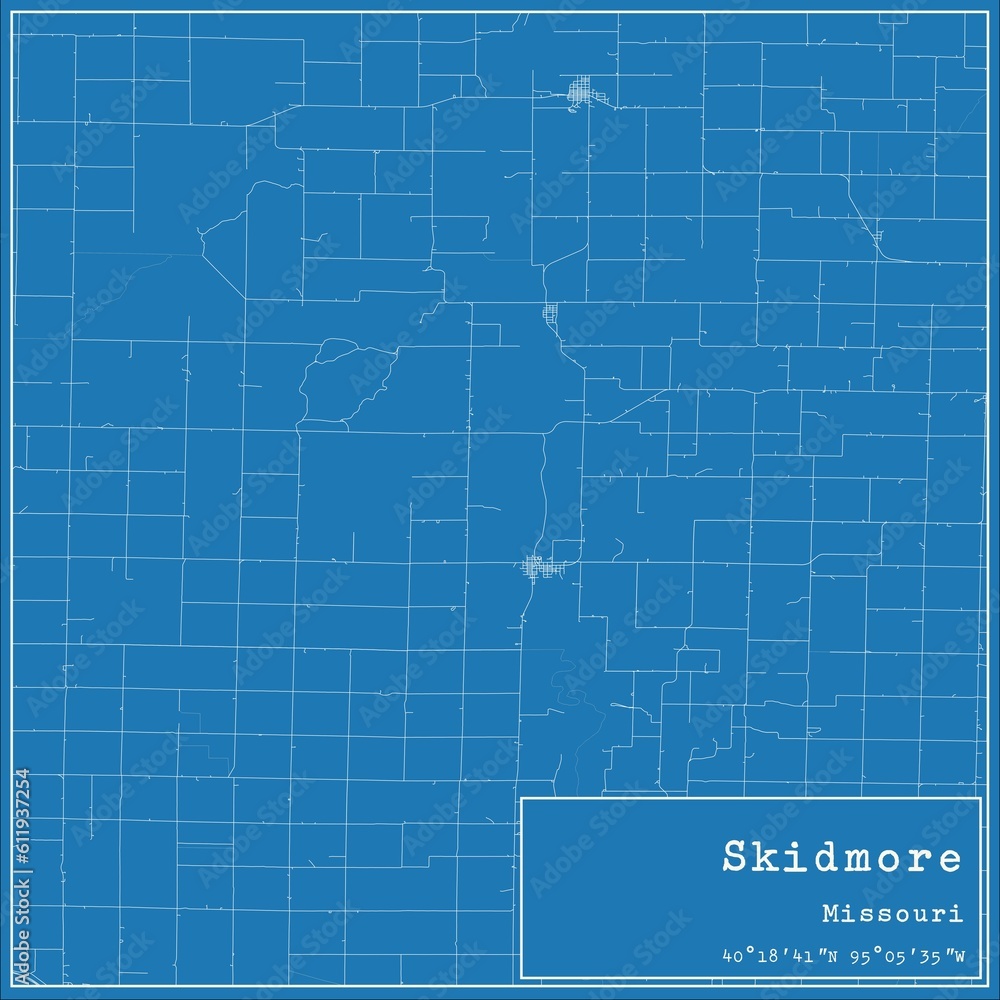 Blueprint US city map of Skidmore, Missouri. Blueprint US city map of Skidmore, Missouri.
