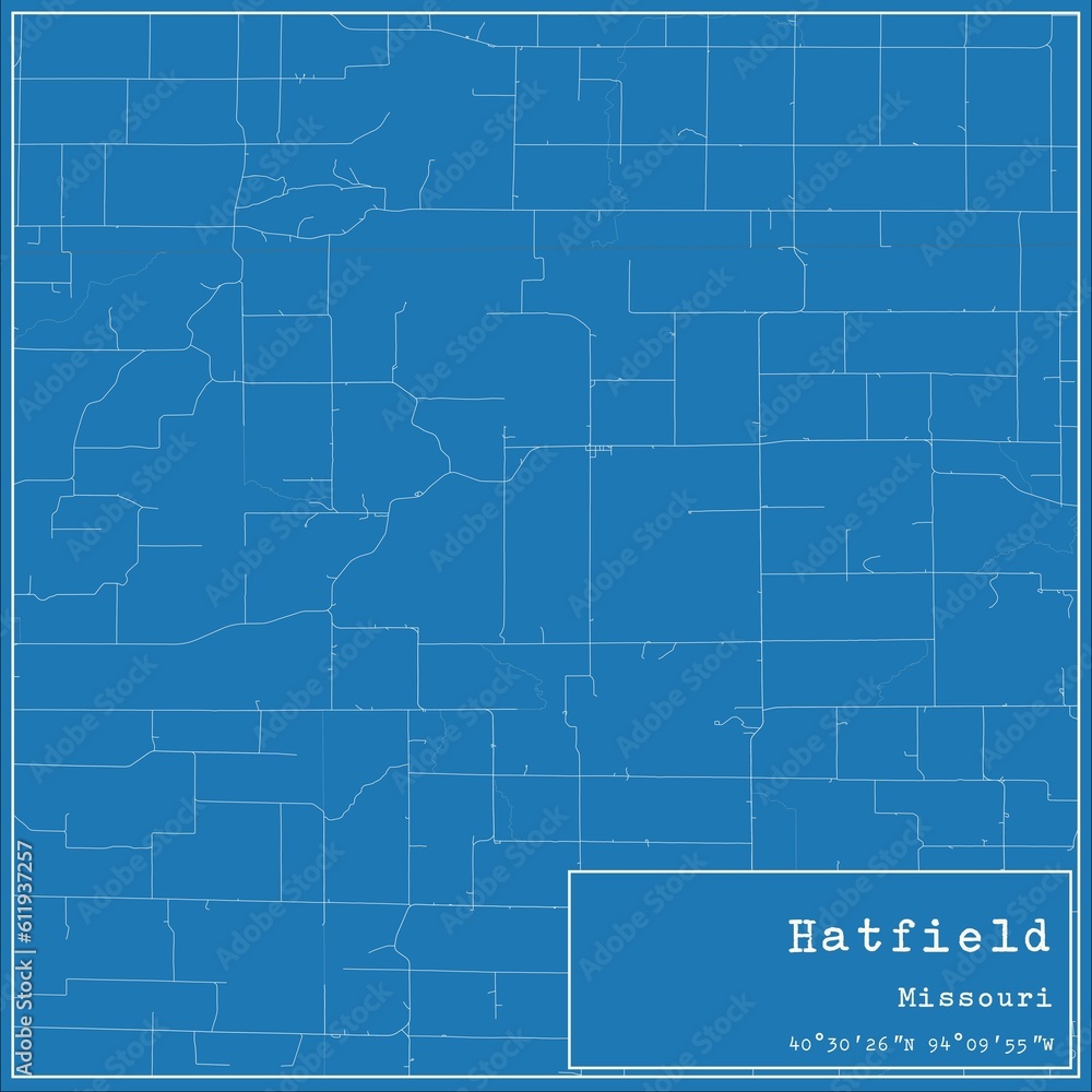 Obraz premium Blueprint US city map of Hatfield, Missouri.