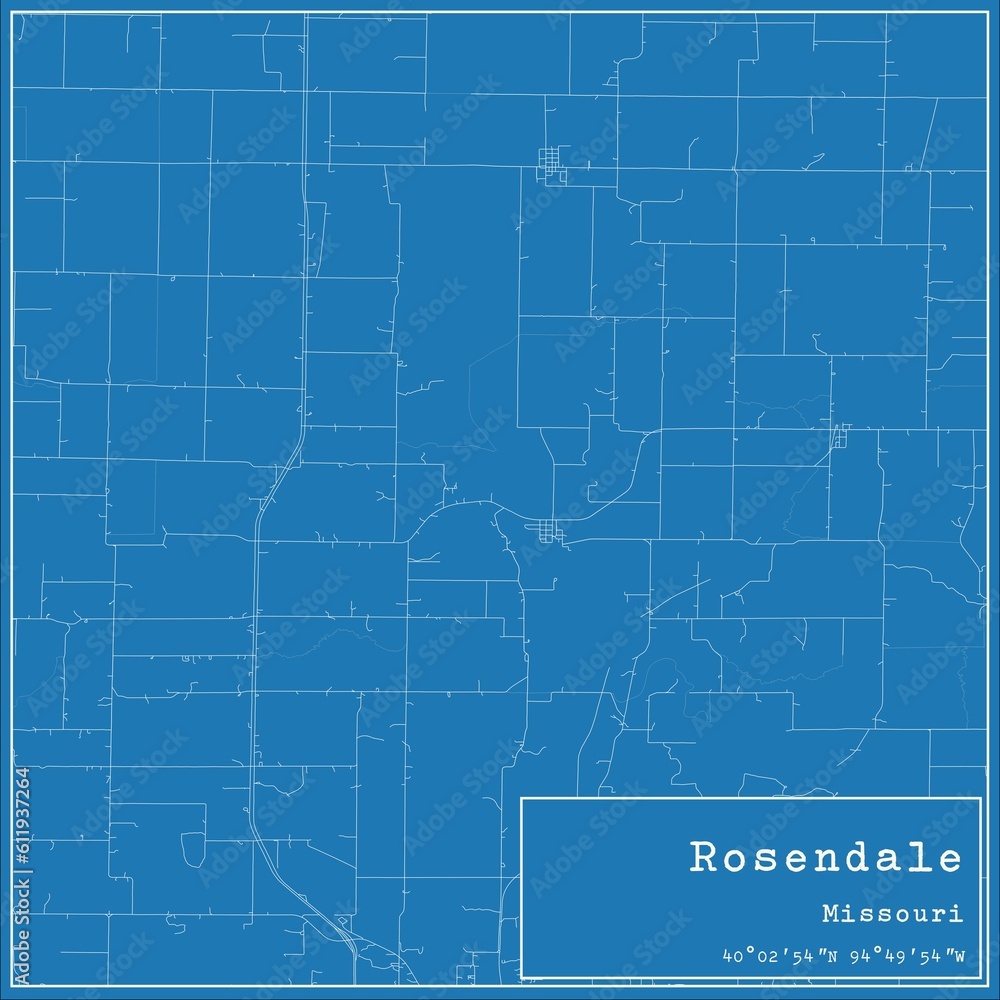 Blueprint US city map of Rosendale, Missouri.