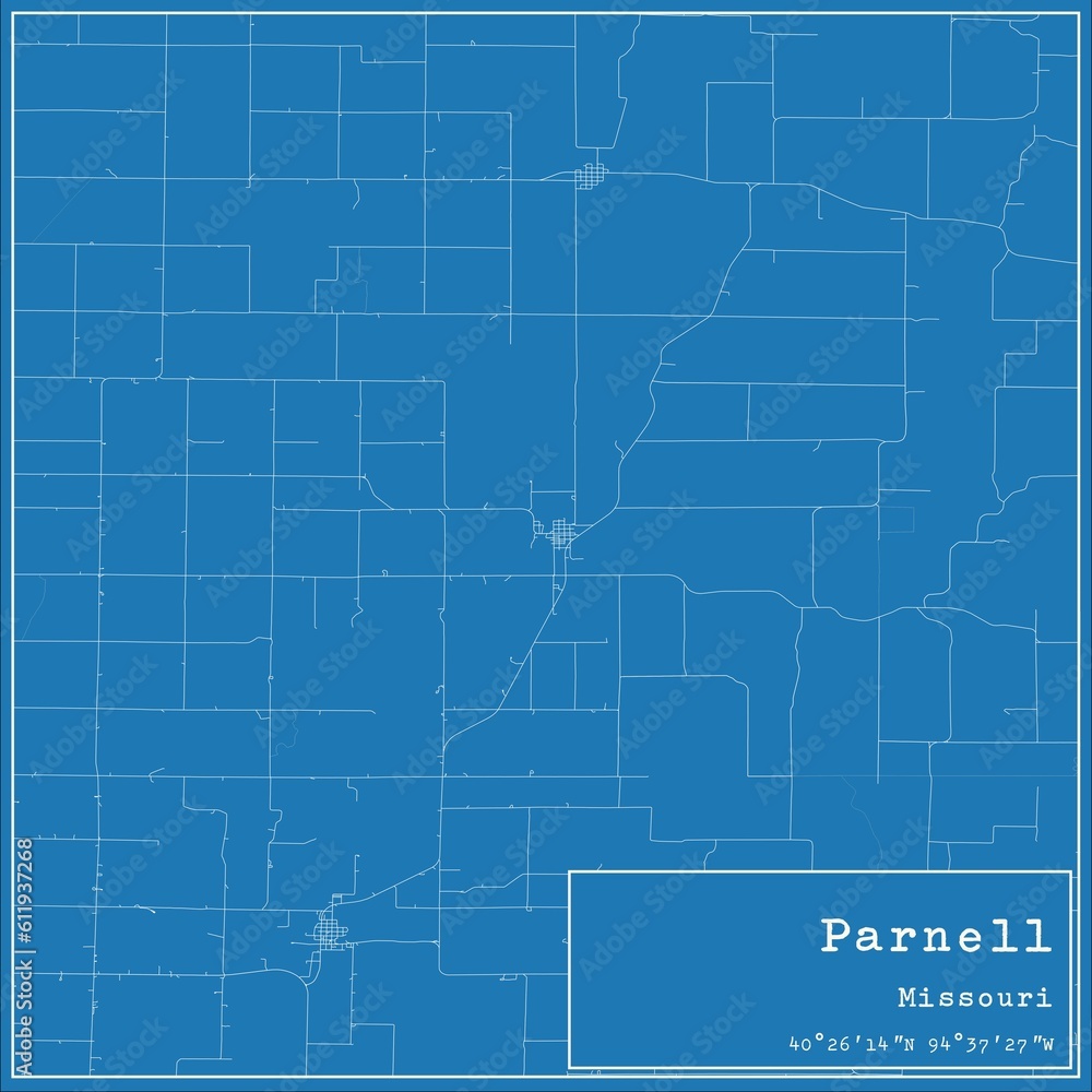 Blueprint US city map of Parnell, Missouri.