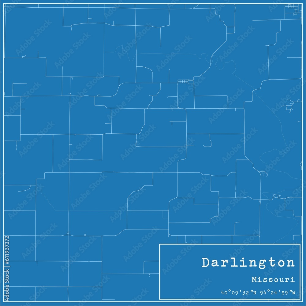 Blueprint US city map of Darlington, Missouri.