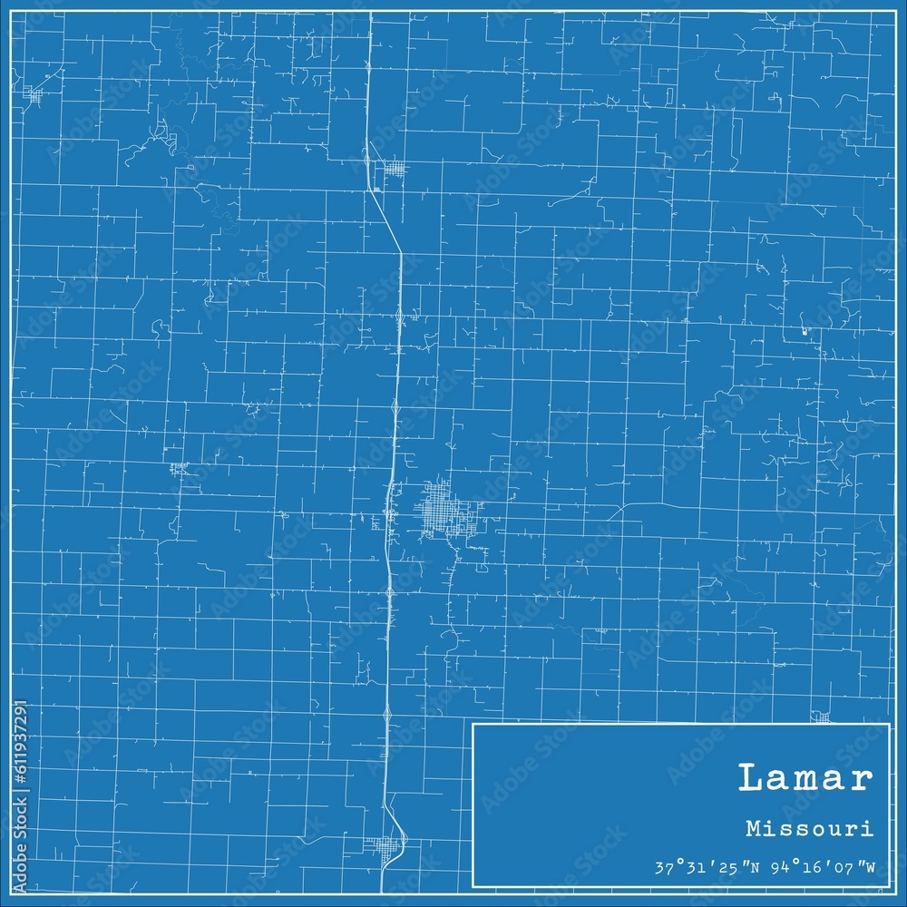 Blueprint US city map of Lamar, Missouri.