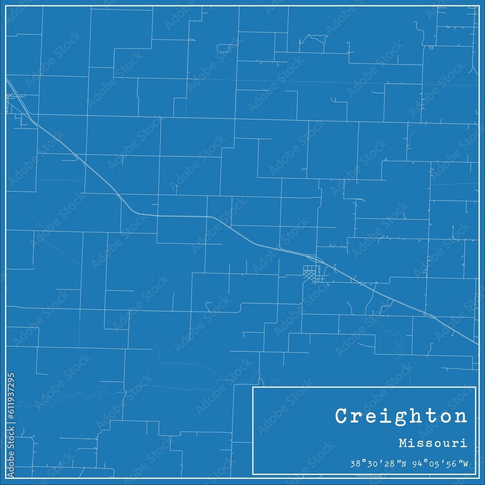 Blueprint US city map of Creighton, Missouri.
