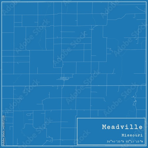 Blueprint US city map of Meadville, Missouri.
