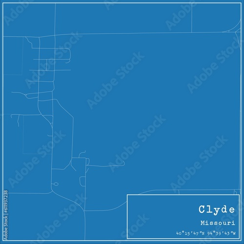 Blueprint US city map of Clyde, Missouri. photo