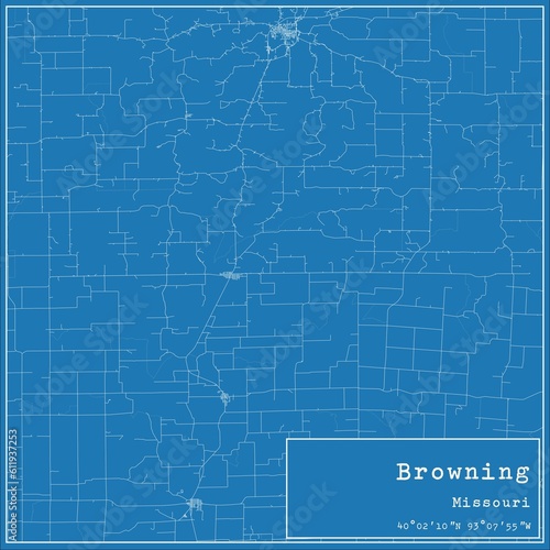 Blueprint US city map of Browning, Missouri.