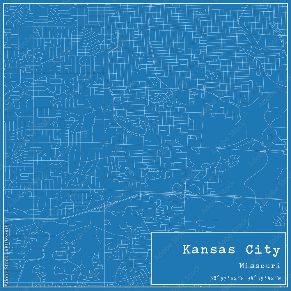 Fototapeta premium Blueprint US city map of Kansas City, Missouri.