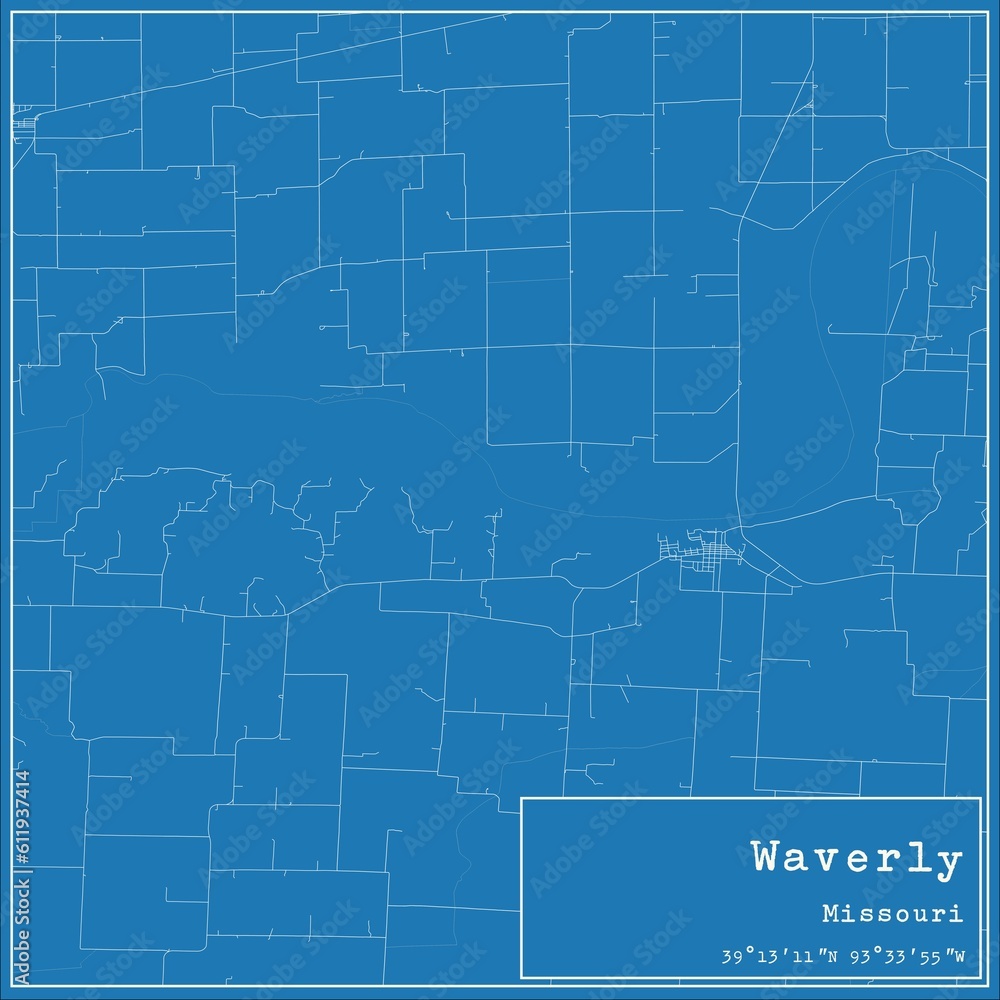 Blueprint US city map of Waverly, Missouri.