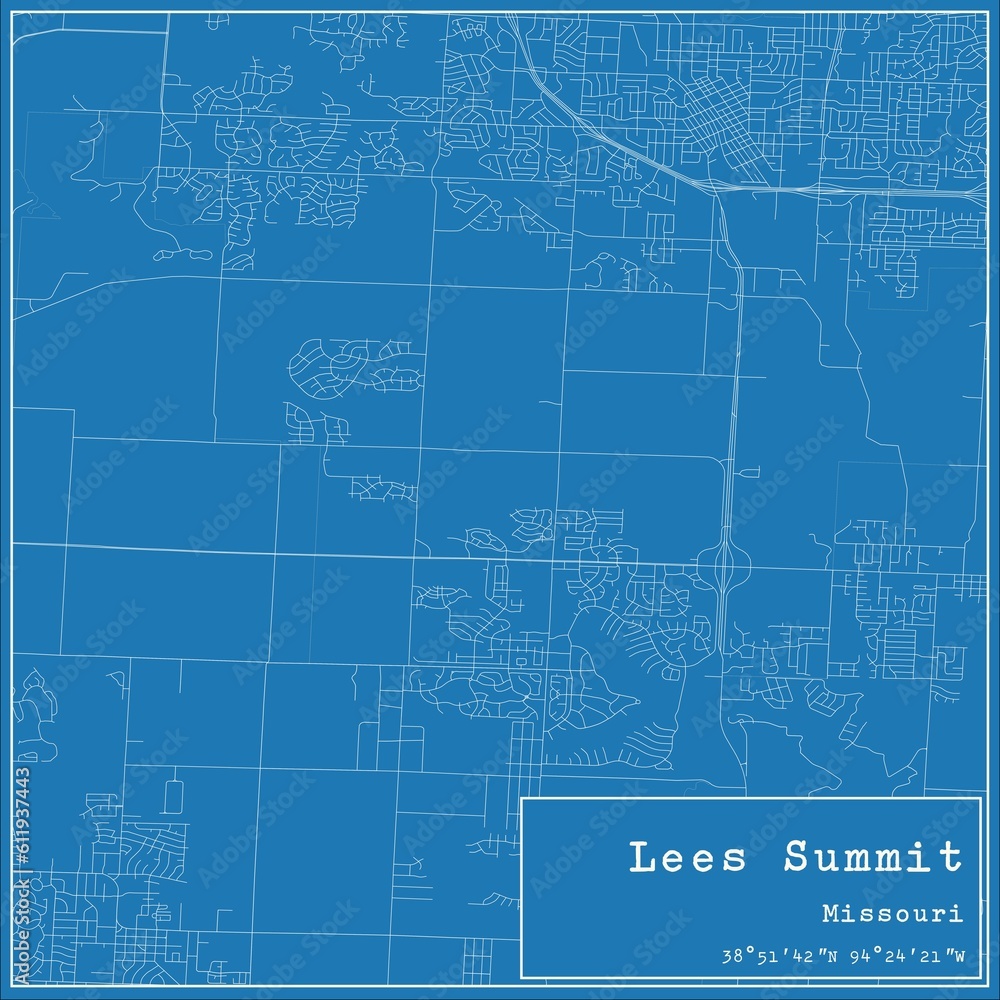 Blueprint US city map of Lees Summit, Missouri.