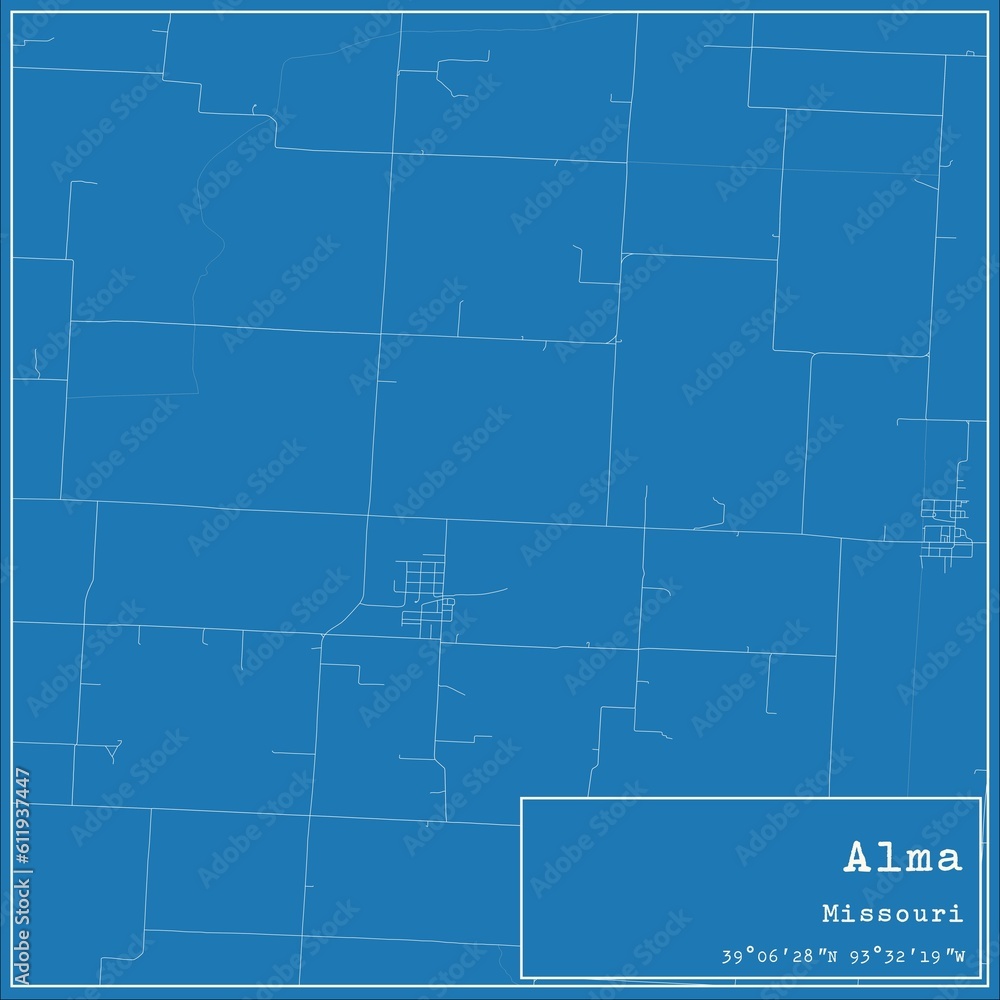 Blueprint US city map of Alma, Missouri.