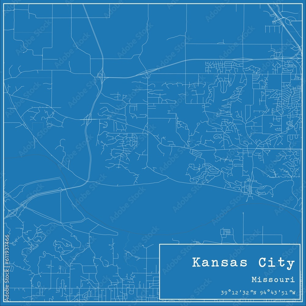 Naklejka premium Blueprint US city map of Kansas City, Missouri.
