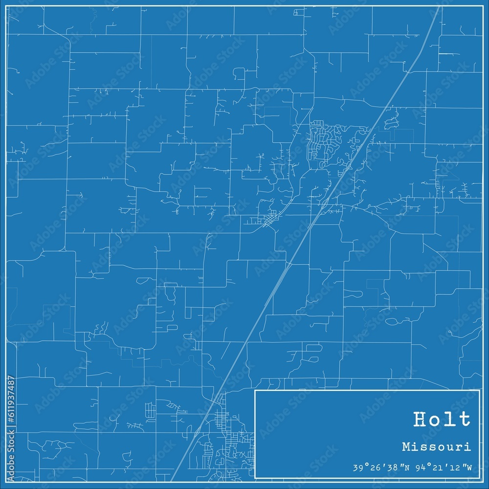 Fototapeta premium Blueprint US city map of Holt, Missouri.