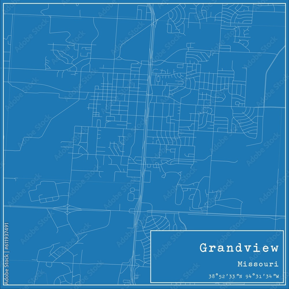 Blueprint US city map of Grandview, Missouri. Blueprint US city map of Grandview, Missouri.