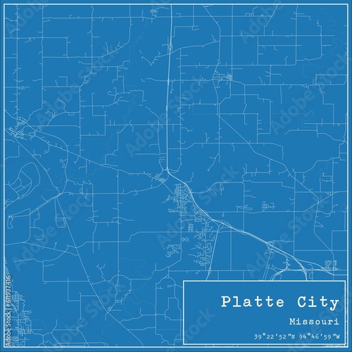 Blueprint US city map of Platte City, Missouri. © Rezona