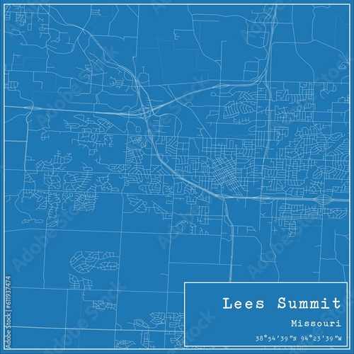 Blueprint US city map of Lees Summit, Missouri.