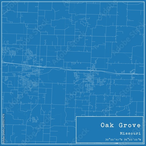 Blueprint US city map of Oak Grove, Missouri.