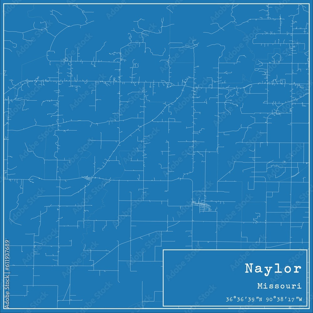 Blueprint US city map of Naylor, Missouri.