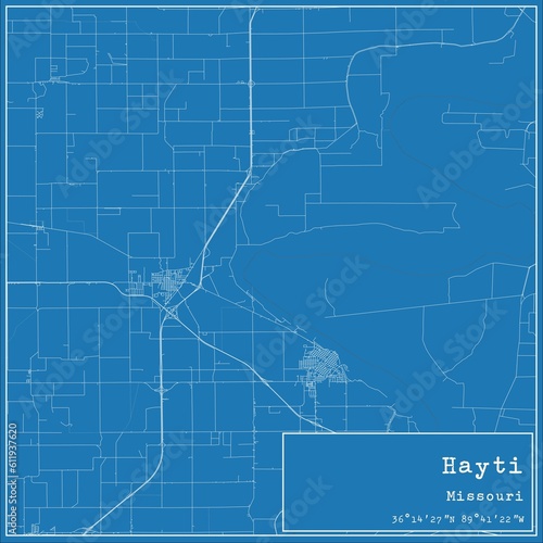 Blueprint US city map of Hayti, Missouri. photo