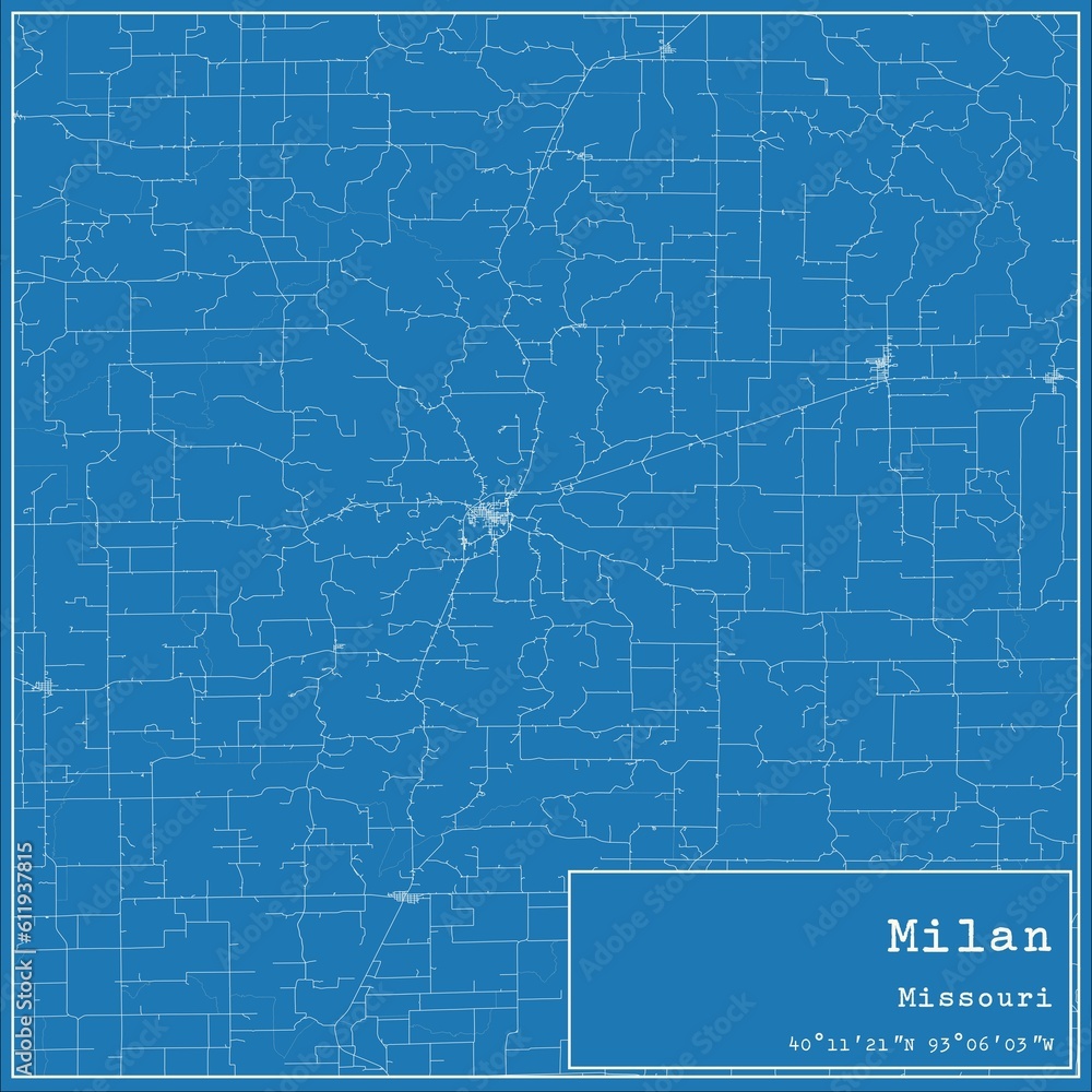 Obraz premium Blueprint US city map of Milan, Missouri.