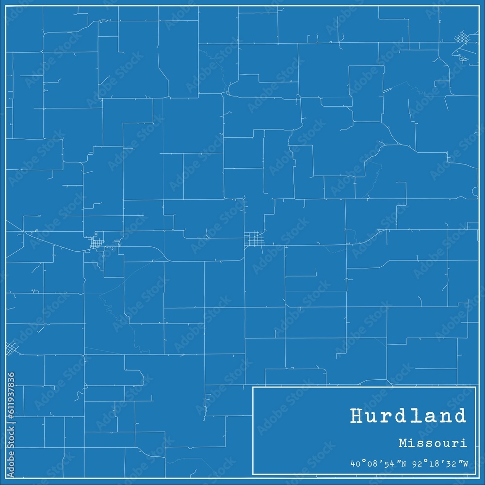 Blueprint US city map of Hurdland, Missouri.