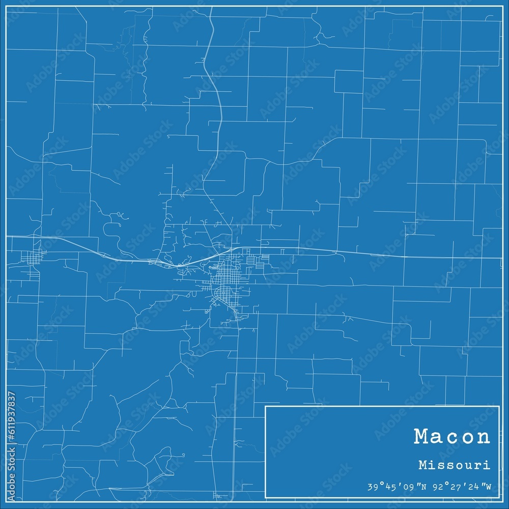 Blueprint US city map of Macon, Missouri. Blueprint US city map of Macon, Missouri.