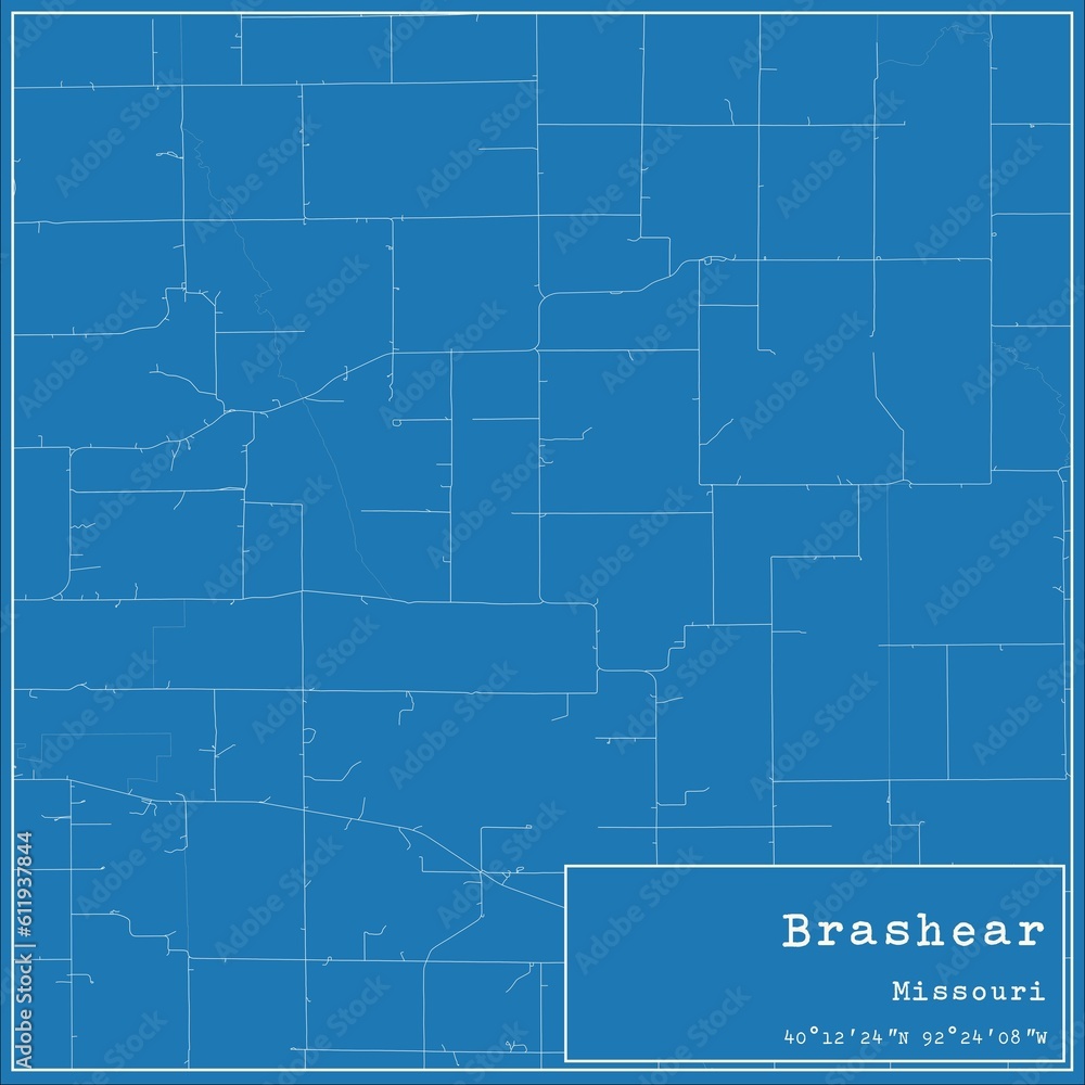 Blueprint US city map of Brashear, Missouri.