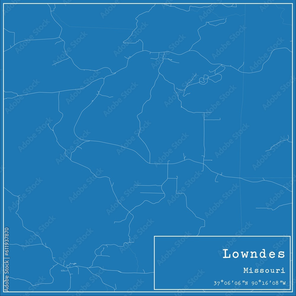 Blueprint US city map of Lowndes, Missouri.