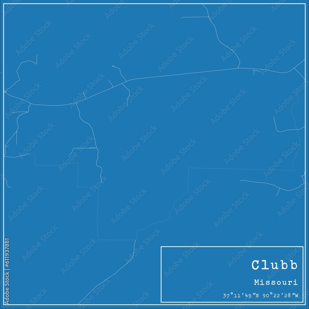 Blueprint US city map of Clubb, Missouri.