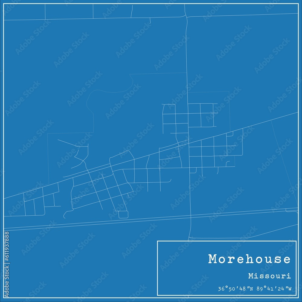 Blueprint US city map of Morehouse, Missouri.