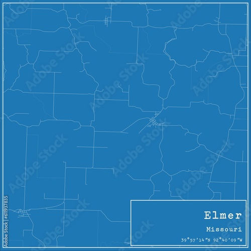 Blueprint US city map of Elmer, Missouri. photo