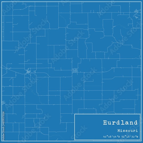Blueprint US city map of Hurdland  Missouri.