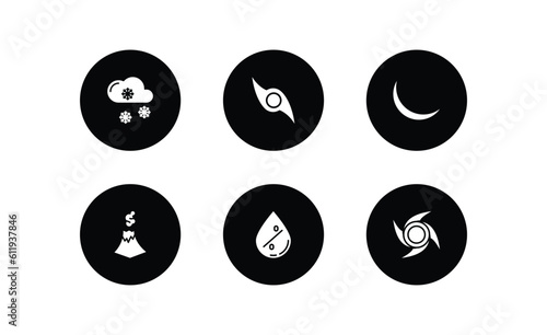 weather filled icons set. weather filled icons pack included snowy, tropical cyclone, new moon, eruption, humidity, typhoon vector.