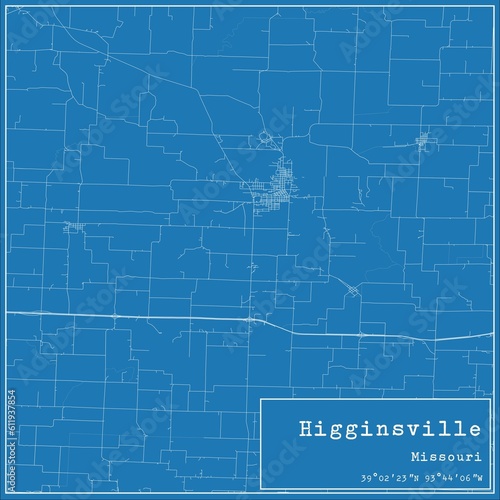 Blueprint US city map of Higginsville  Missouri.