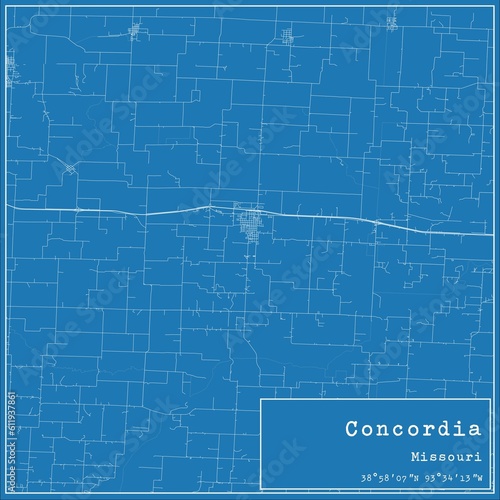 Blueprint US city map of Concordia, Missouri.